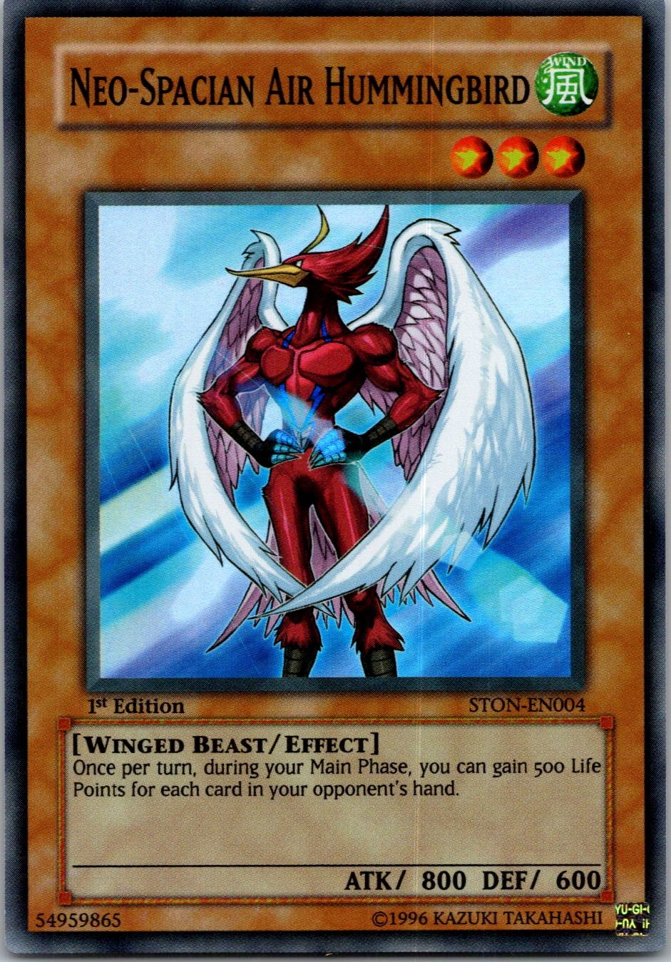 Yugioh Neo-Spacian Air Hummingbird STON-EN004 1st Edition Super Rare NM