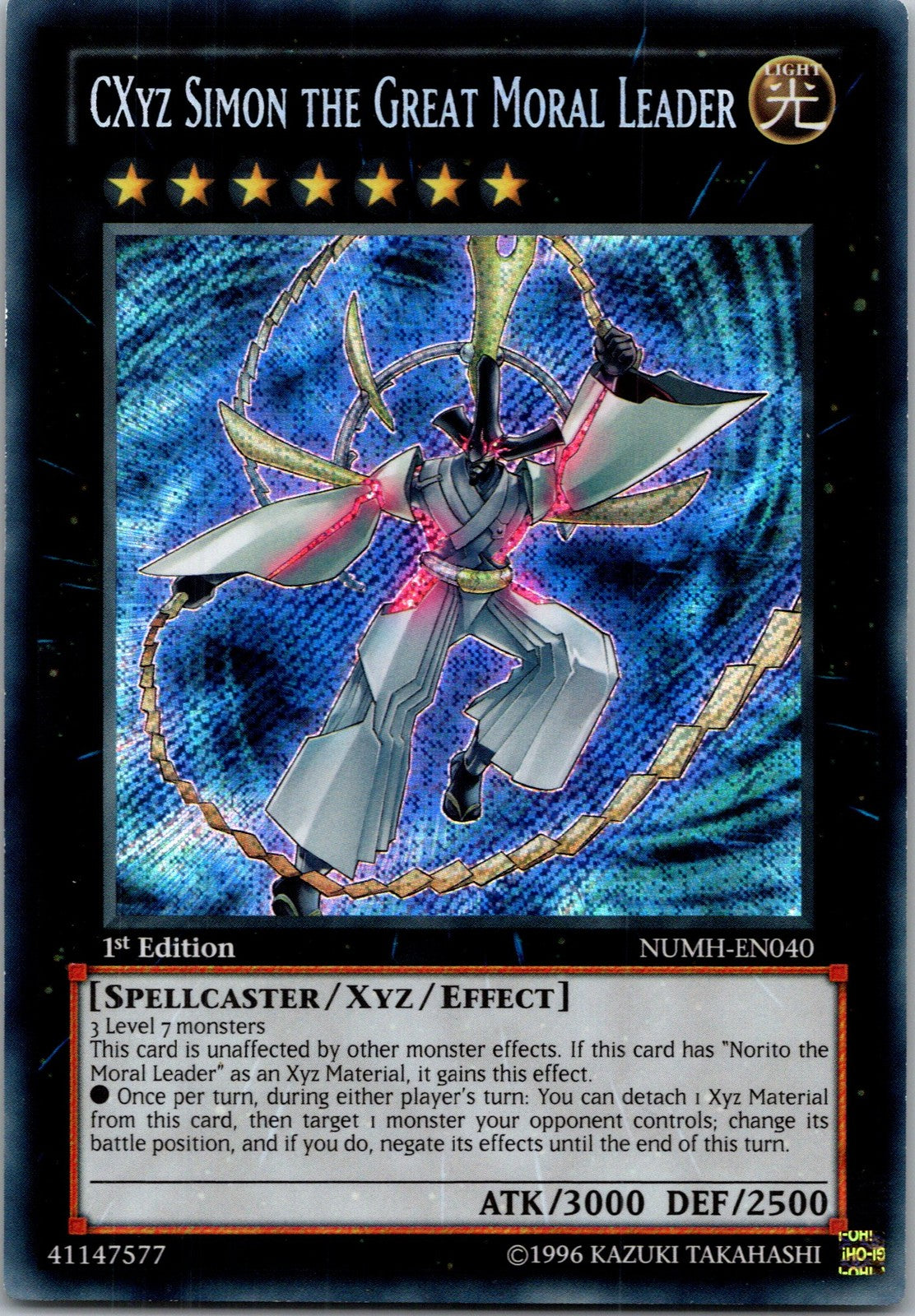 Yugioh CXyz Simon the Great Moral Leader NUMH-EN040 1st Edition Secret Rare NM