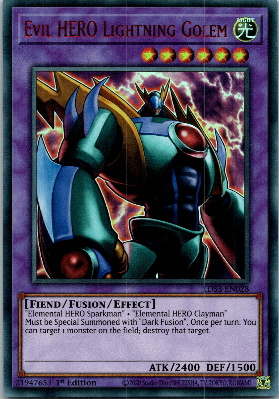 Yugioh Evil HERO Lightning Golem (Red) LDS3-EN028 1st Edition Ultra Rare NM