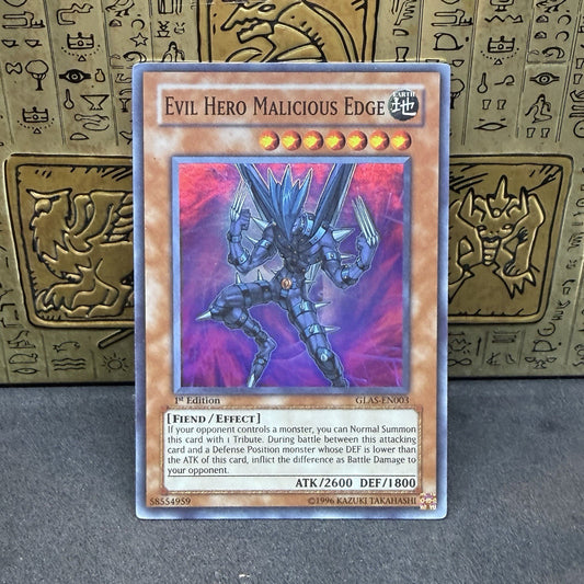 Yugioh Evil Hero Malicious Edge GLAS-EN003 1st Edition Super Rare NM
