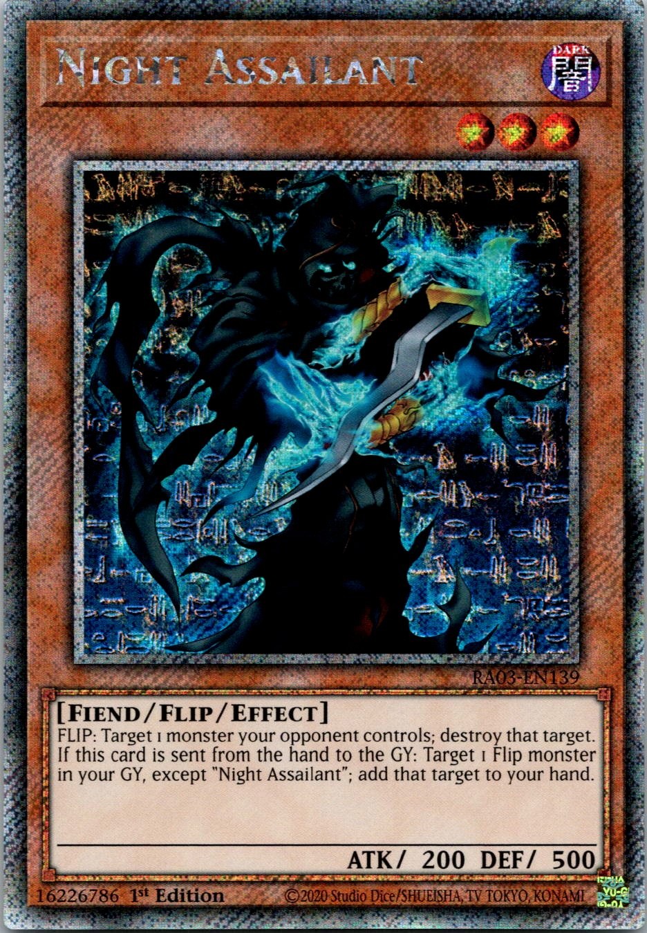 Yugioh Night Assailant RA03-EN139 1st Edition Platinum Secret Rare NM