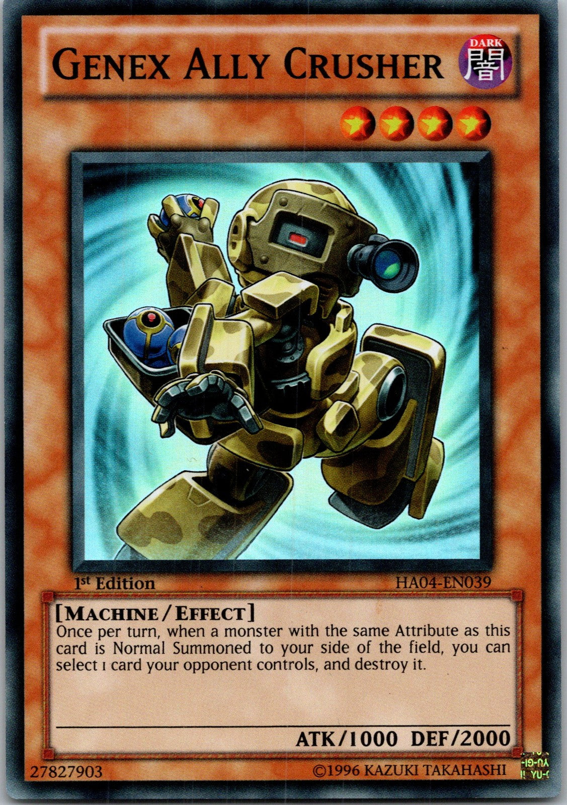 Yugioh Genex Ally Crusher HA04-EN039 1st Edition Super Rare NM