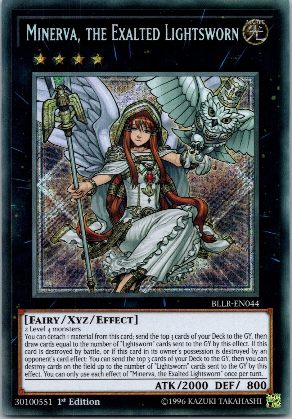 Yugioh Minerva, the Exalted Lightsworn BLLR-EN044 1st Edition Secret Rare NM