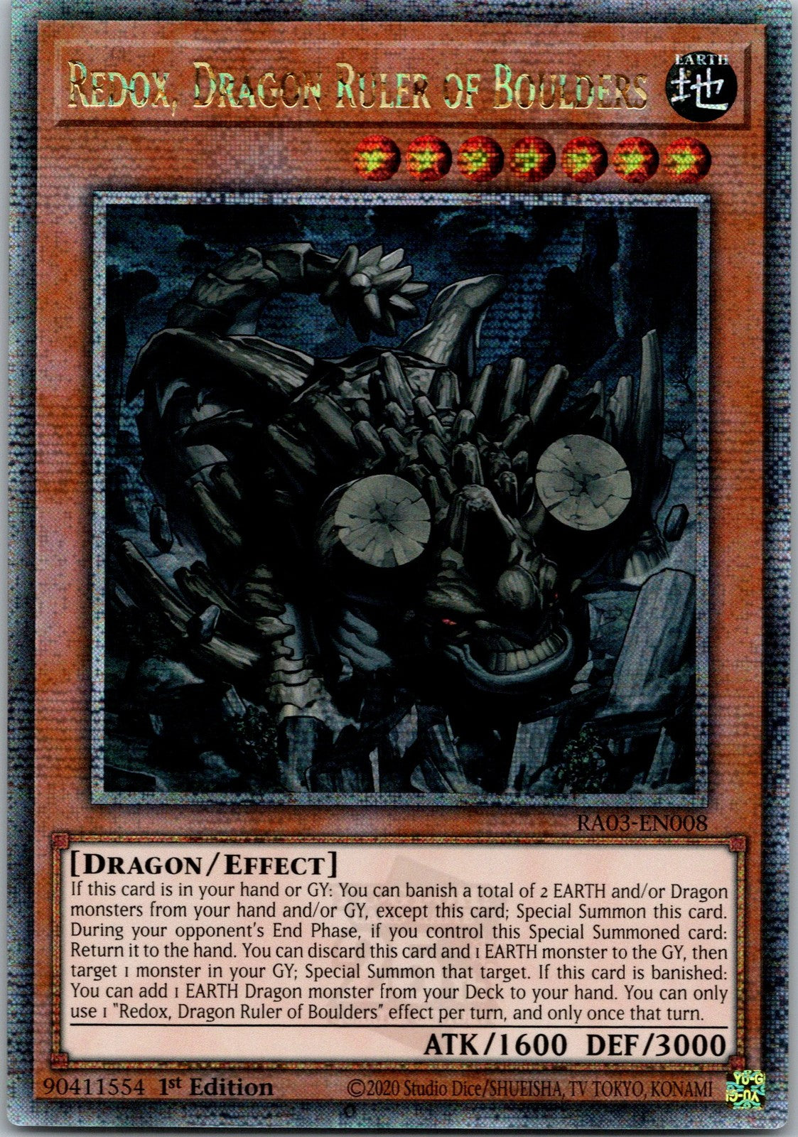 Yugioh Redox, Dragon Ruler of Boulders RA03-EN008 1st Ed Quarter Century NM