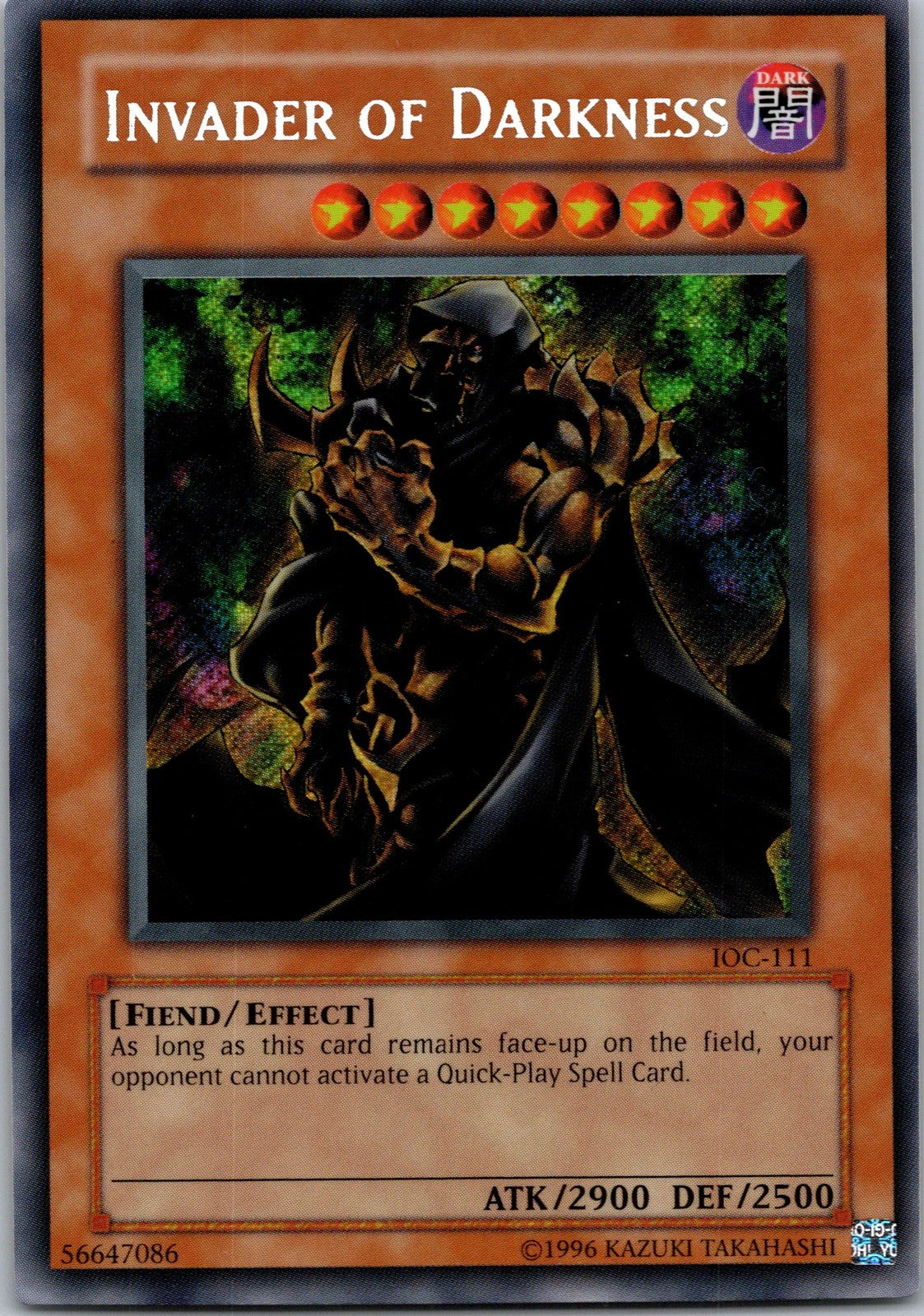 Yugioh Invader of Darkness IOC-111 OG Print Secret Rare NM