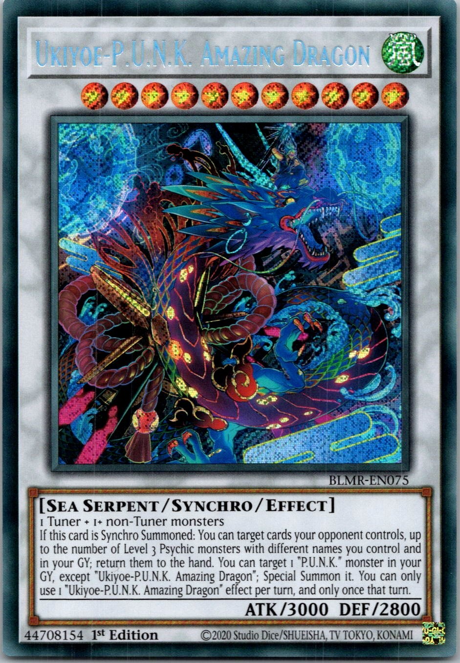 Yugioh Ukiyoe-P.U.N.K. Amazing Dragon BLMR-EN075 1st Edition Secret Rare NM