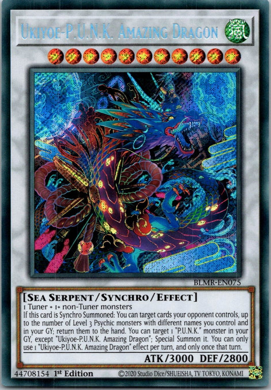 Yugioh Ukiyoe-P.U.N.K. Amazing Dragon BLMR-EN075 1st Edition Secret Rare NM