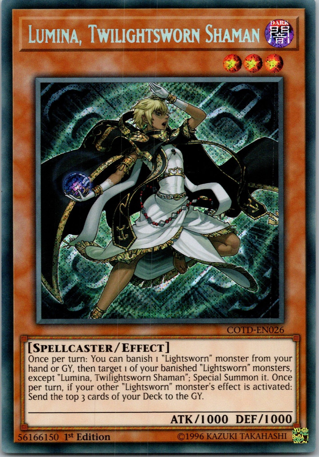 Yugioh Lumina, Twilightsworn Shaman COTD-EN026 1st Edition Secret Rare NM