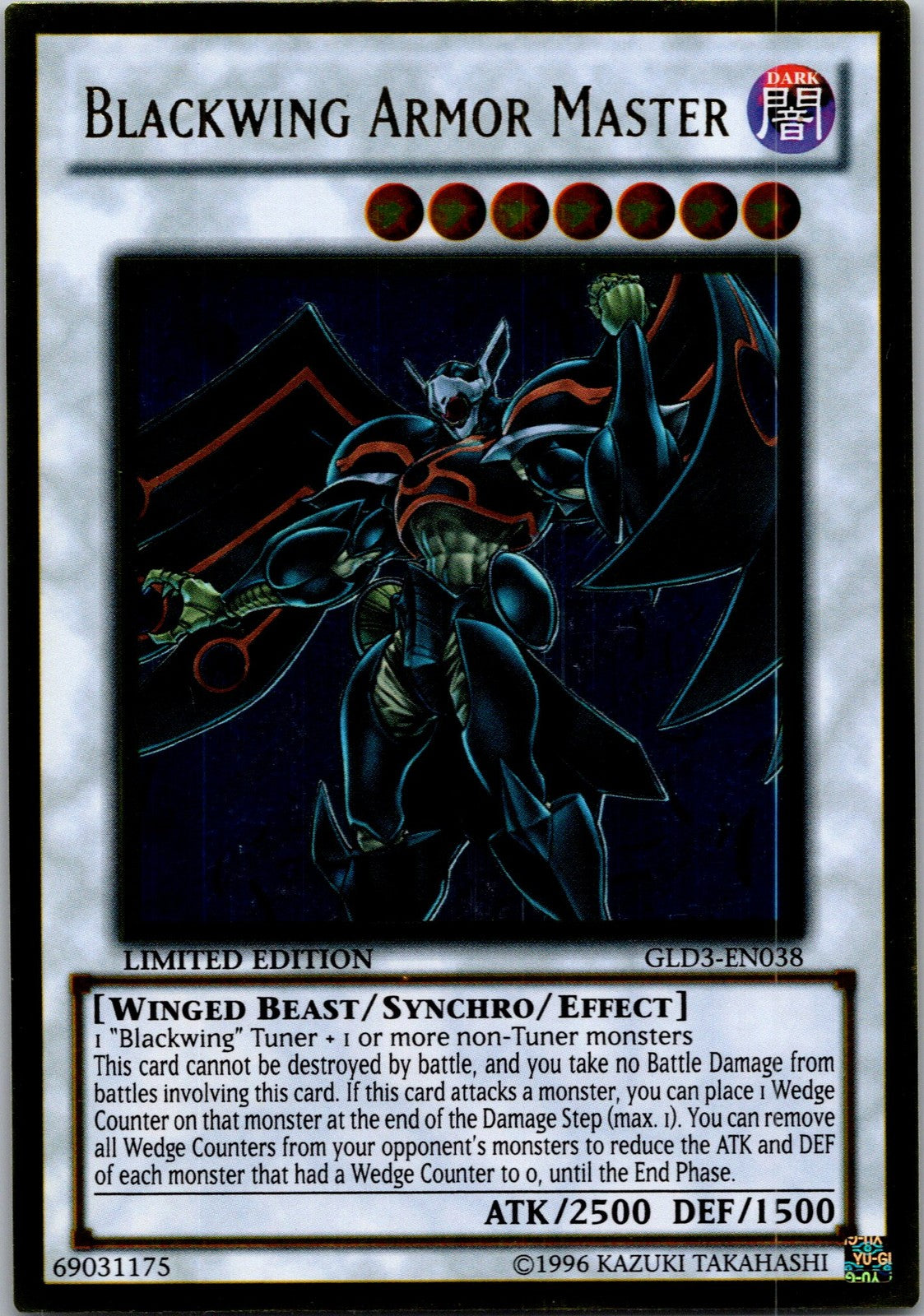 Yugioh Blackwing Armor Master GLD3-EN038 Limited Edition Gold Rare NM