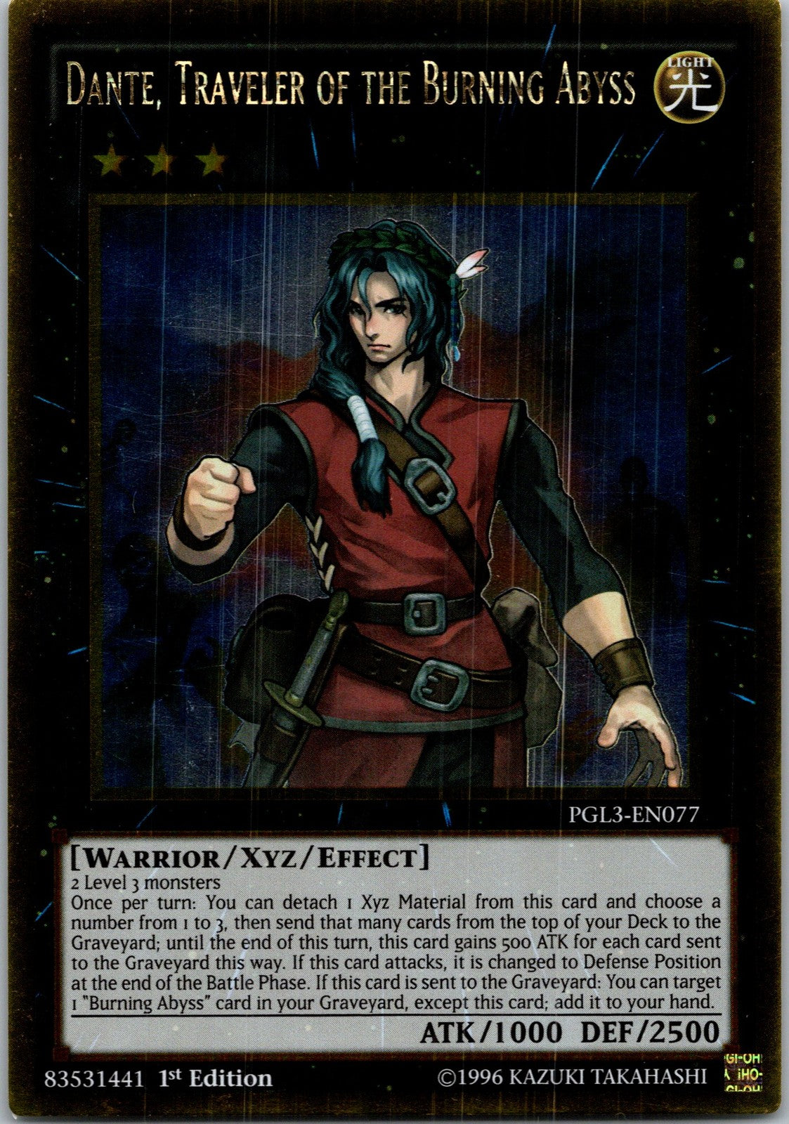 Yugioh Dante, Traveler of the Burning Abyss PGL3-EN077 1st Edition Gold Rare NM