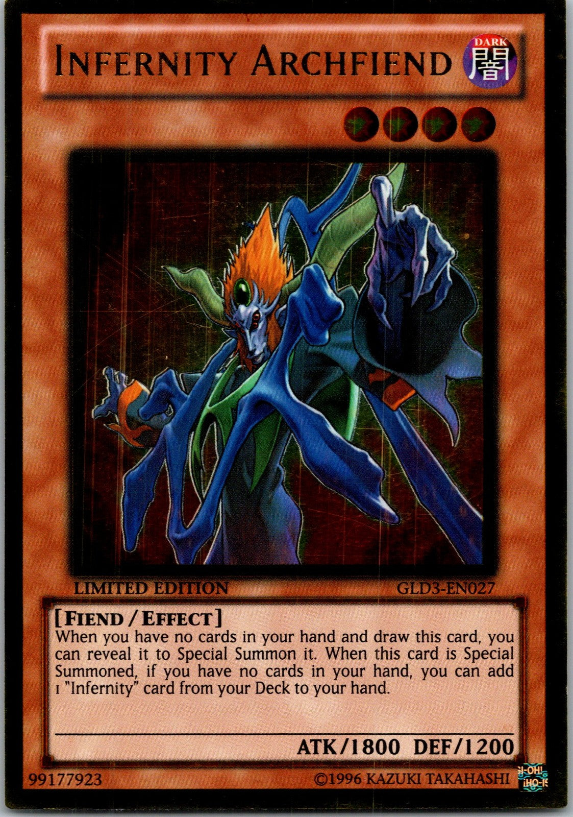 Yugioh Infernity Archfiend GLD3-EN027 Limited Edition Gold Rare NM