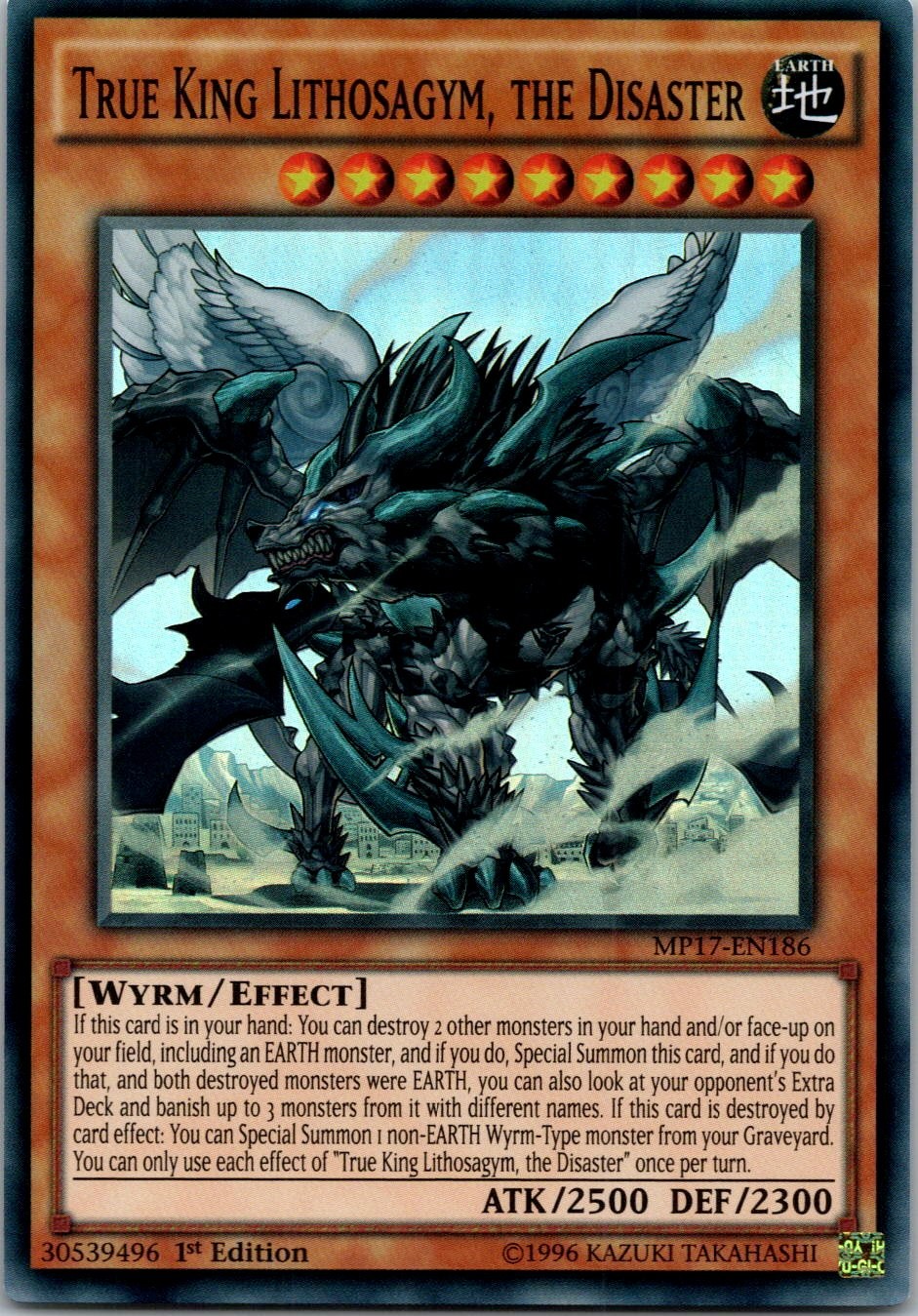 Yugioh True King Lithosagym, the Disaster MP17-EN186 1st Edition Super Rare NM