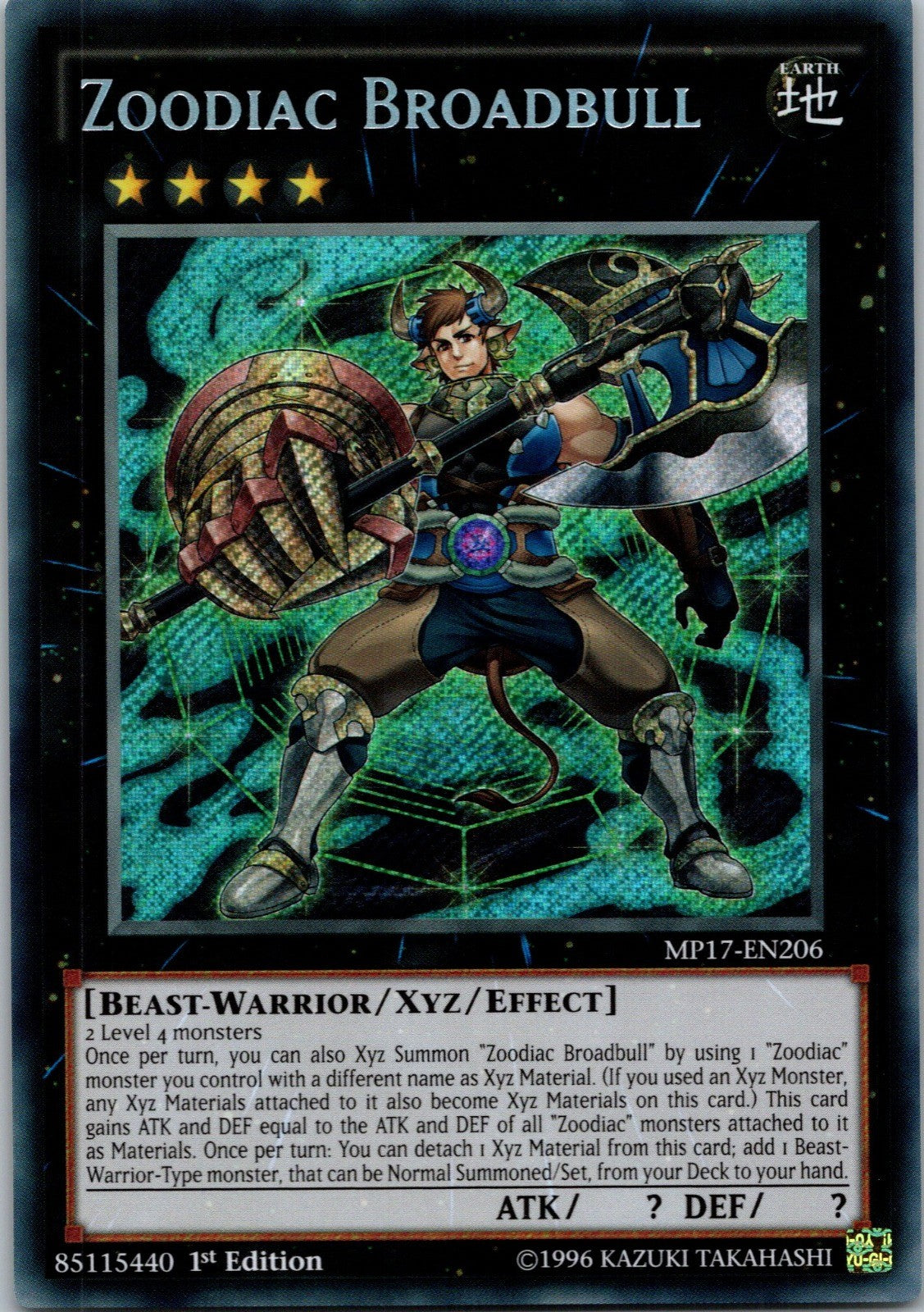 Yugioh Zoodiac Broadbull MP17-EN206 1st Edition Secret Rare NM