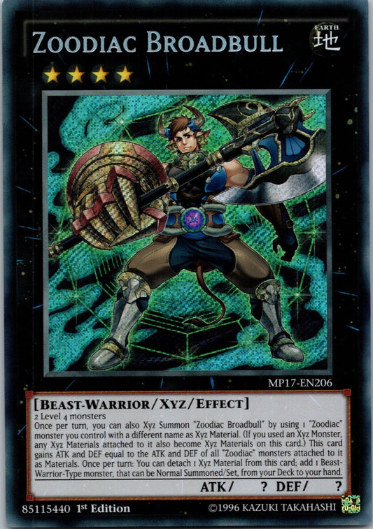 Yugioh Zoodiac Broadbull MP17-EN206 1st Edition Secret Rare NM