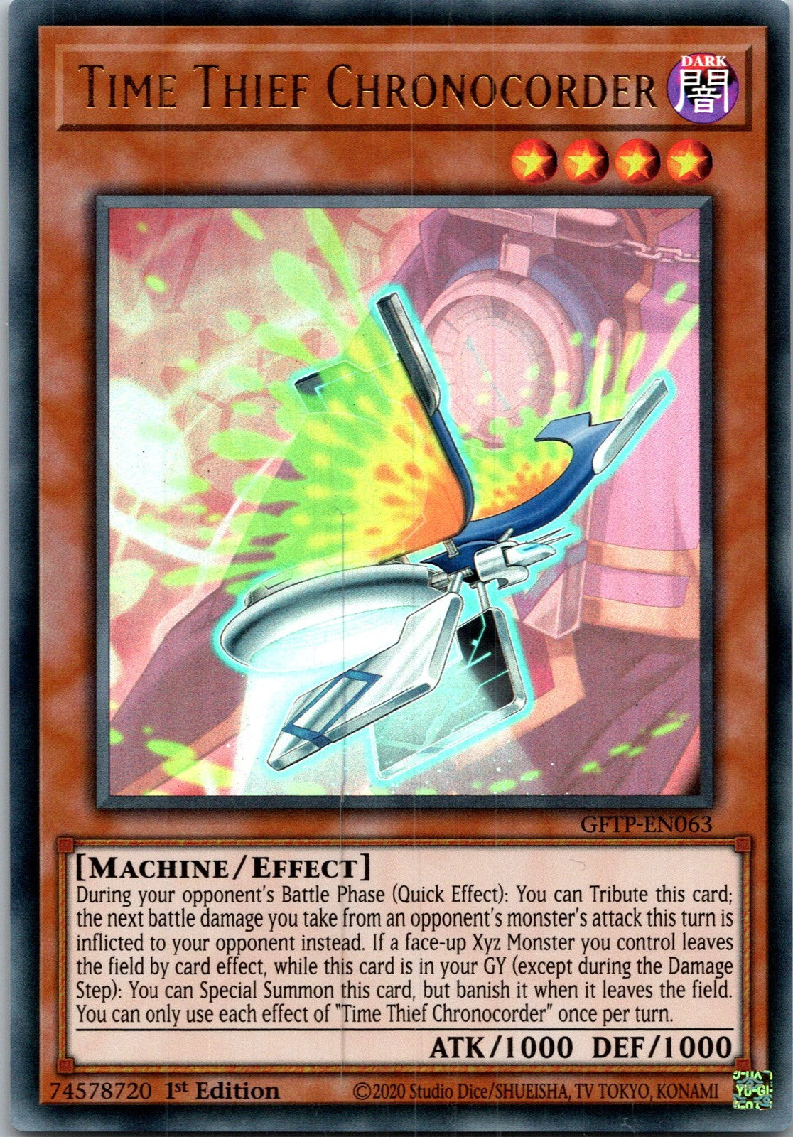 Yugioh Time Thief Chronocorder GFTP-EN063 1st Edition Ultra Rare NM