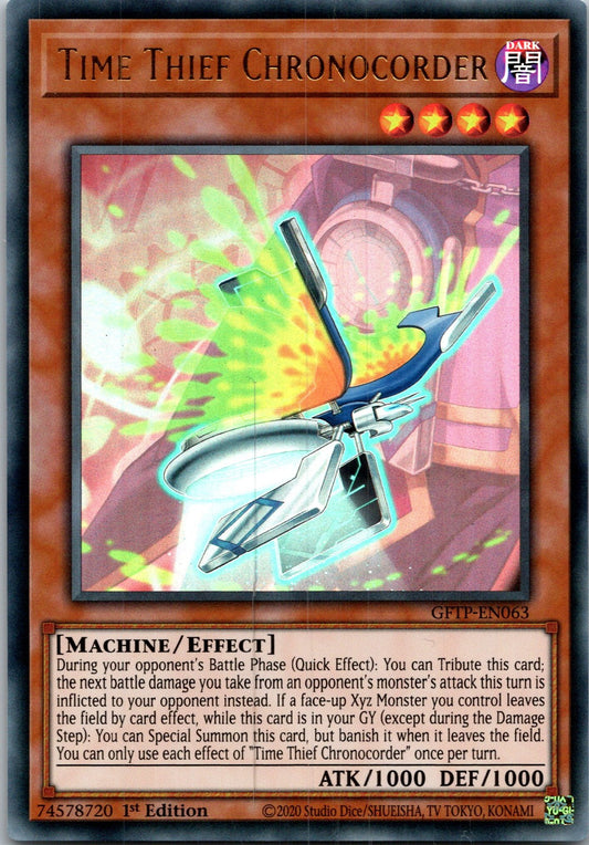 Yugioh Time Thief Chronocorder GFTP-EN063 1st Edition Ultra Rare NM