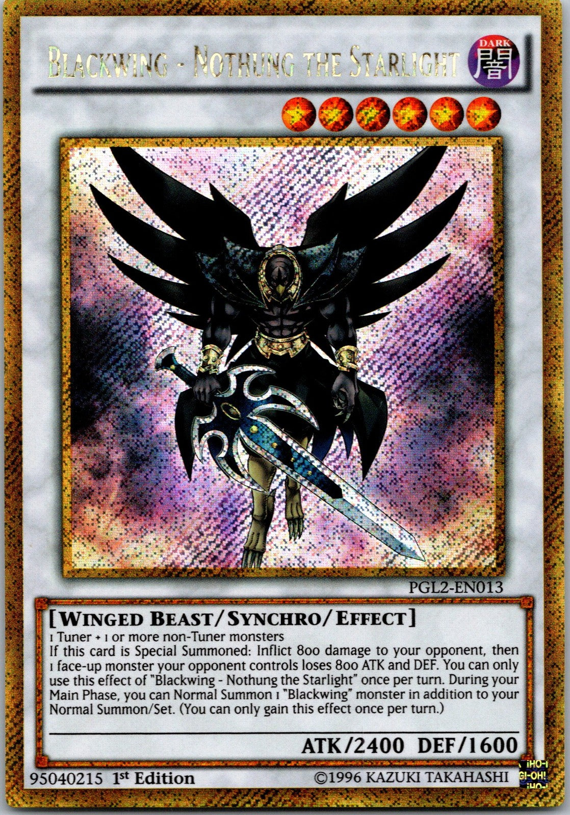 Yugioh Blackwing - Nothung the Starlight PGL2-EN013 Gold Secret 1st Ed NM
