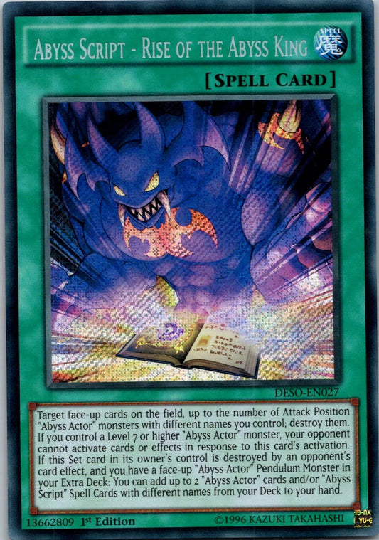 Yugioh Abyss Script - Rise of the Abyss King DESO-EN027 1st Edition Secret NM