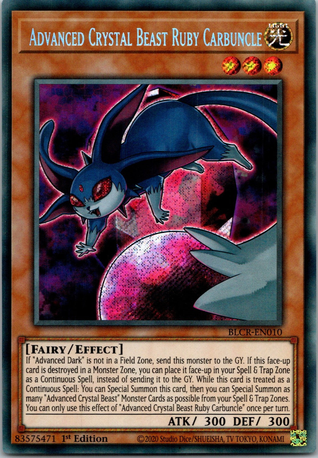 Yugioh Advanced Crystal Beast Ruby Carbuncle BLCR-EN010 1st Edition Secret Rare