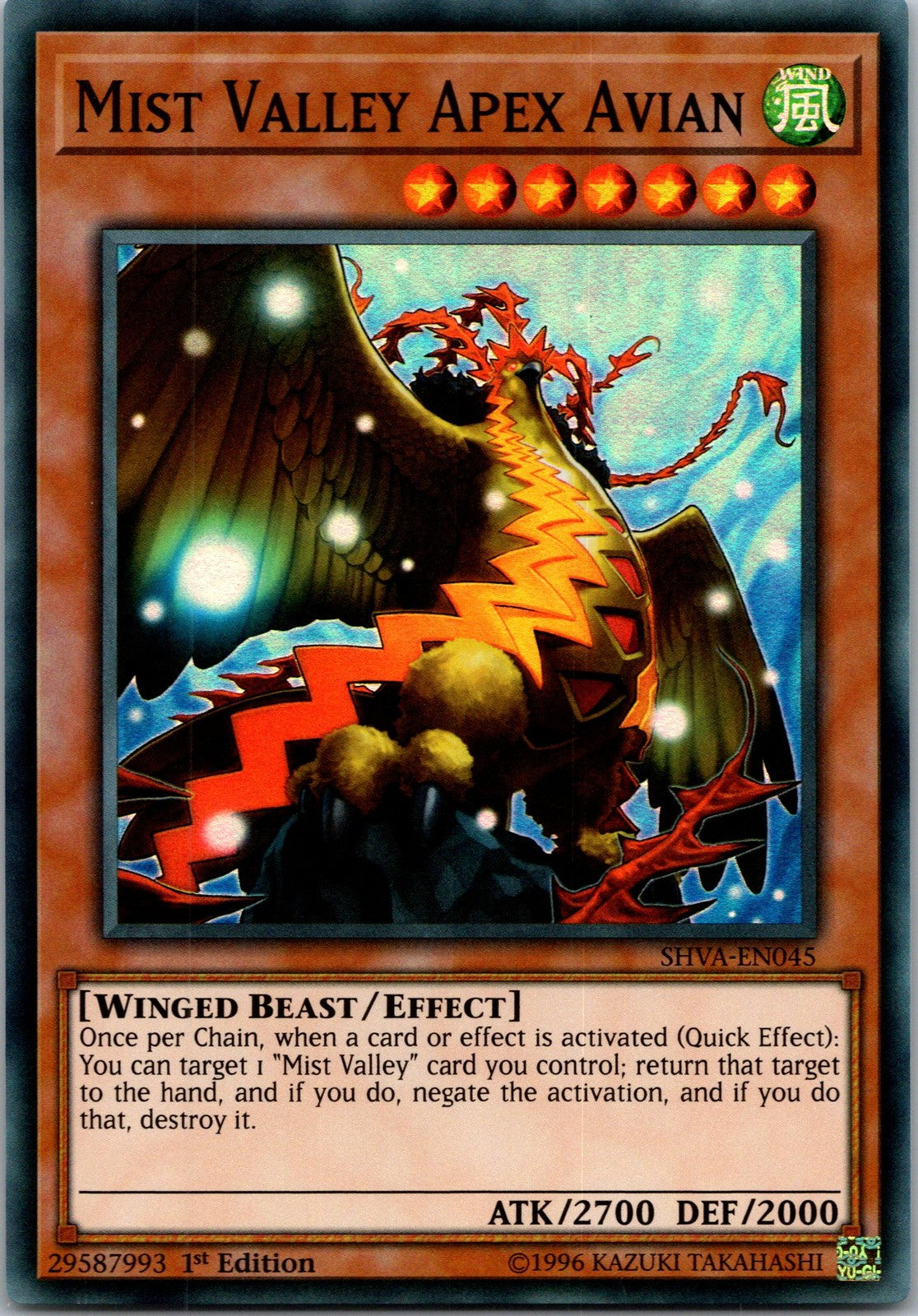 Yugioh Mist Valley Apex Avian SHVA-EN045 1st Edition Super Rare NM