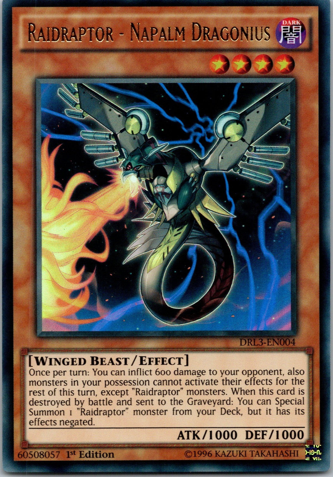 Yugioh Raidraptor - Napalm Dragonius DRL3-EN004 1st Edition Ultra Rare NM