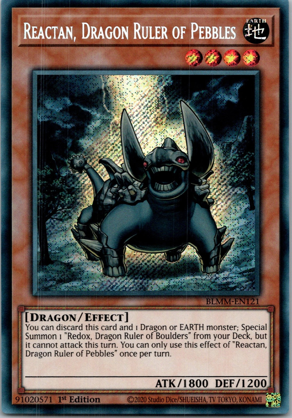 Yugioh Reactan, Dragon Ruler of Pebbles BLMM-EN121 1st Edition Secret Rare NM