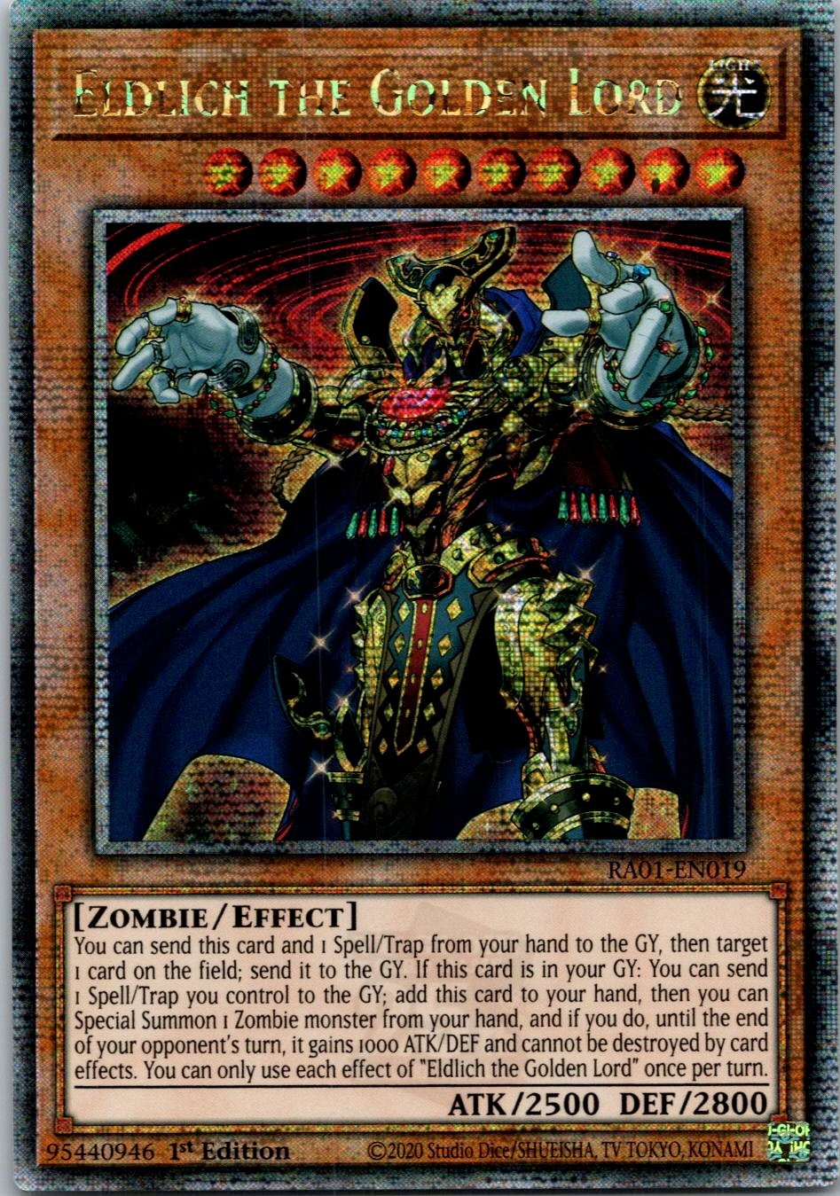 Yugioh Eldlich the Golden Lord RA01-EN019 1st Edition Quarter Century Secret NM