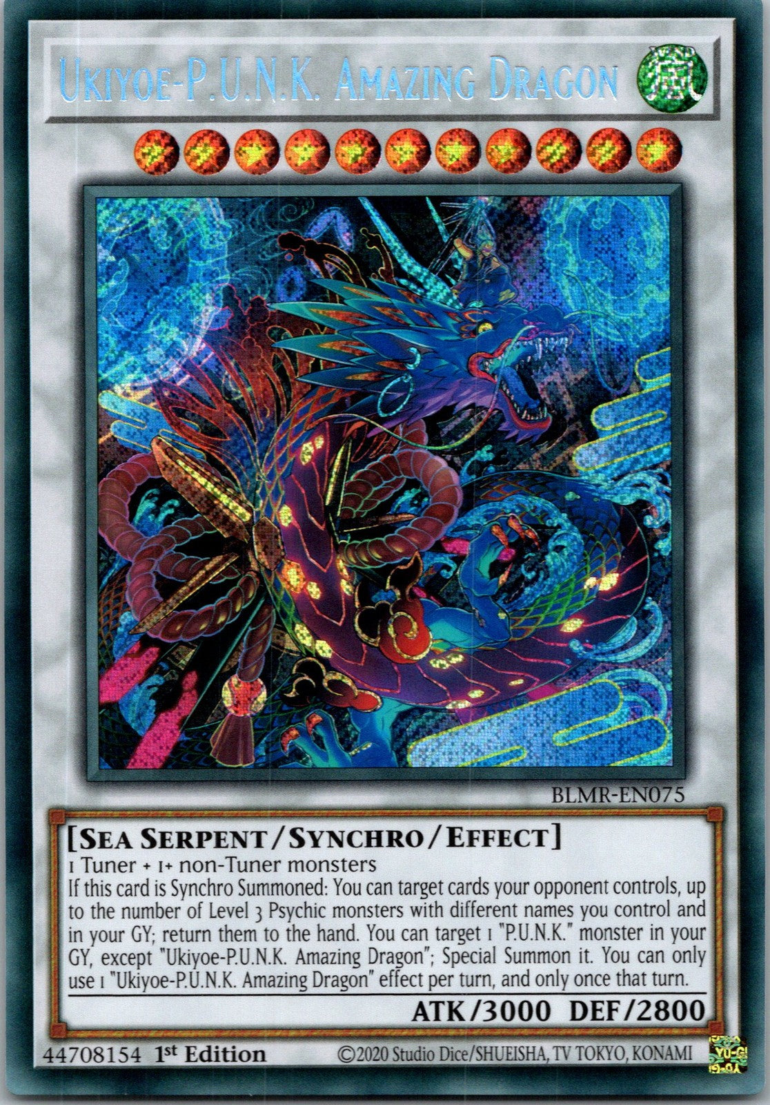 Yugioh Ukiyoe-P.U.N.K. Amazing Dragon BLMR-EN075 1st Edition Secret Rare NM