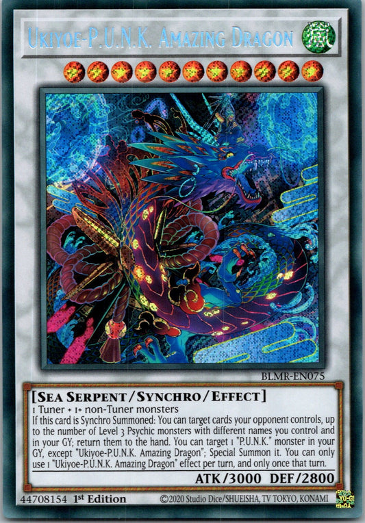 Yugioh Ukiyoe-P.U.N.K. Amazing Dragon BLMR-EN075 1st Edition Secret Rare NM