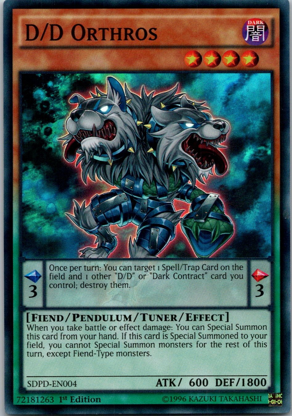 Yugioh D/D Orthros SDPD-EN004 1st Edition Super Rare NM