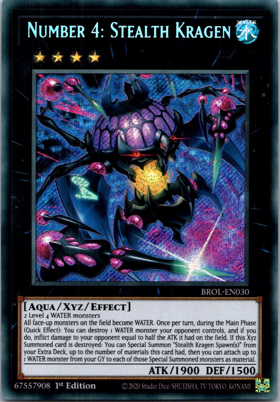 Yugioh Number 4: Stealth Kragen BROL-EN030 1st Edition Secret Rare NM