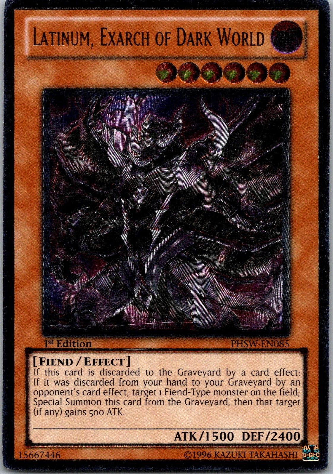 Yugioh Latinum, Exarch of Dark World PHSW-EN085 1st Edition Ultimate Rare NM