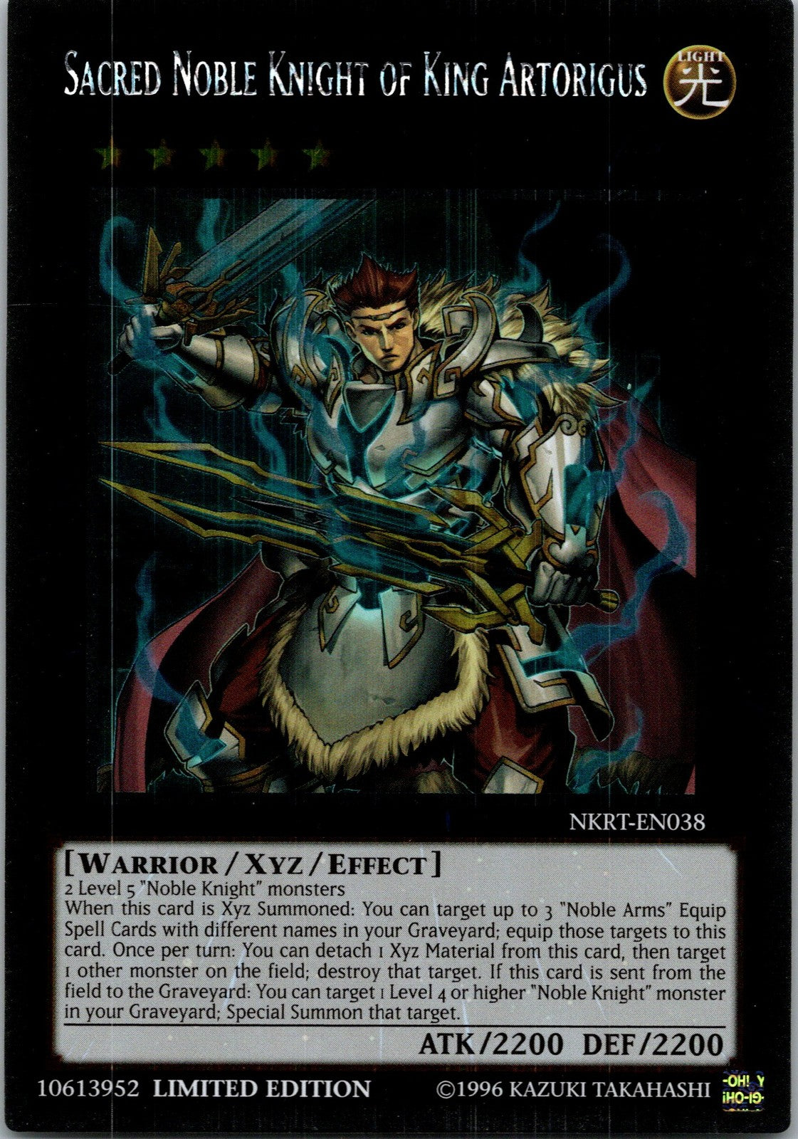 Yugioh Sacred Noble Knight of King Artorigus NKRT-EN038 Limited Edition Platinum