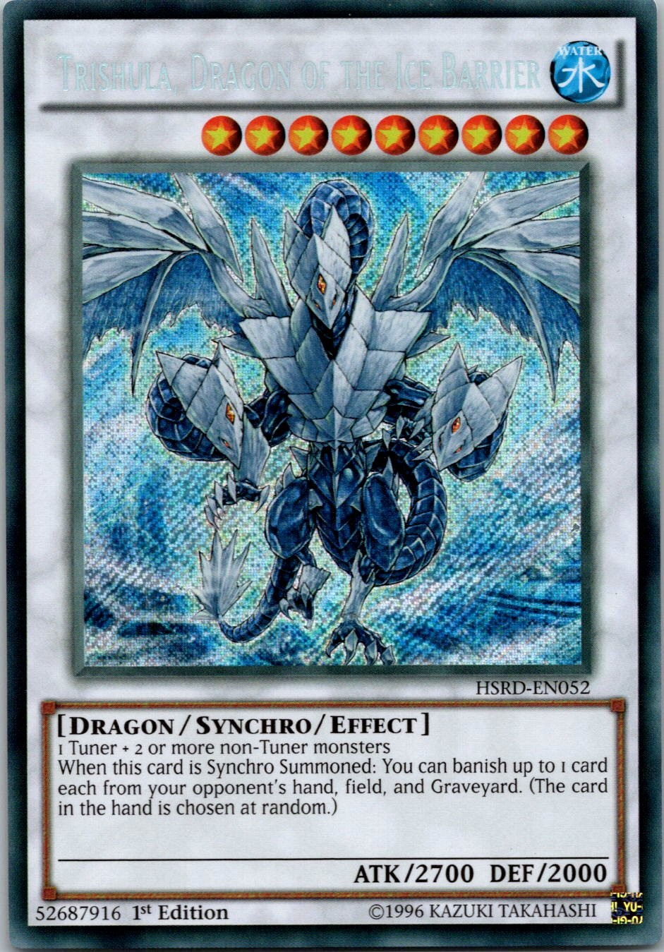 Yugioh Trishula, Dragon of the Ice Barrier HSRD-EN052 1st Edition Secret Rare NM