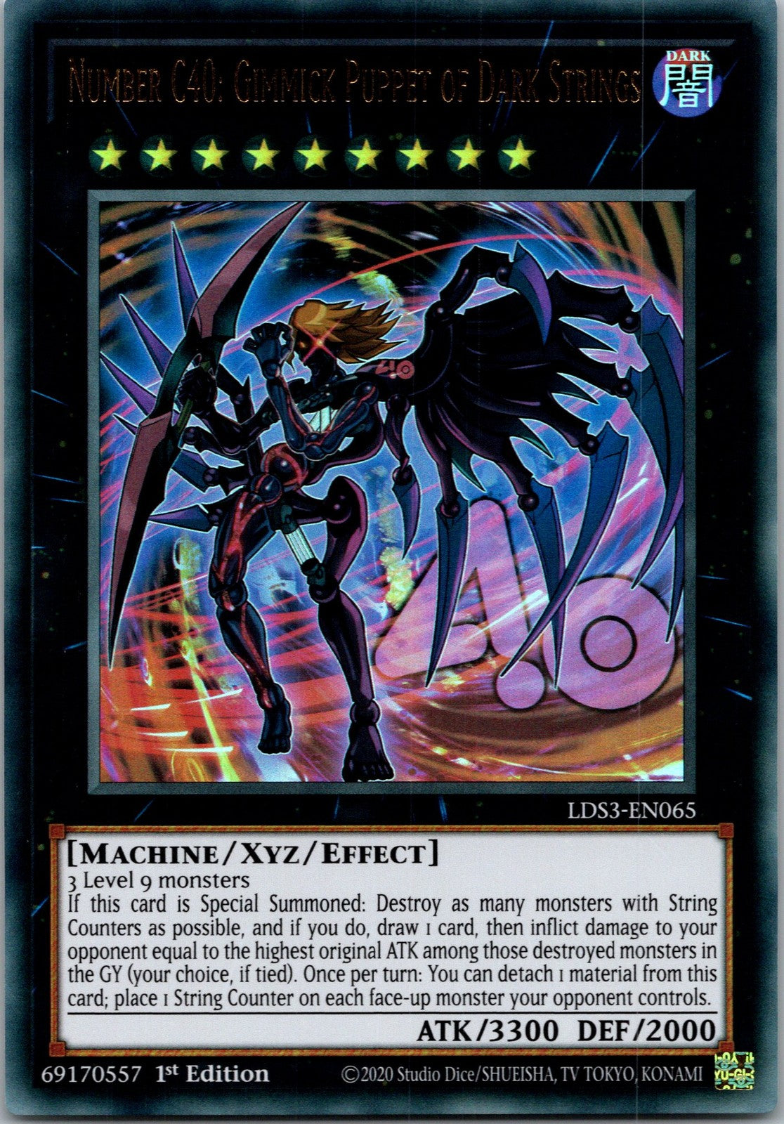 Yugioh Number C40: Gimmick Puppet of Dark Strings LDS3-EN065 1st Edition Ultra R