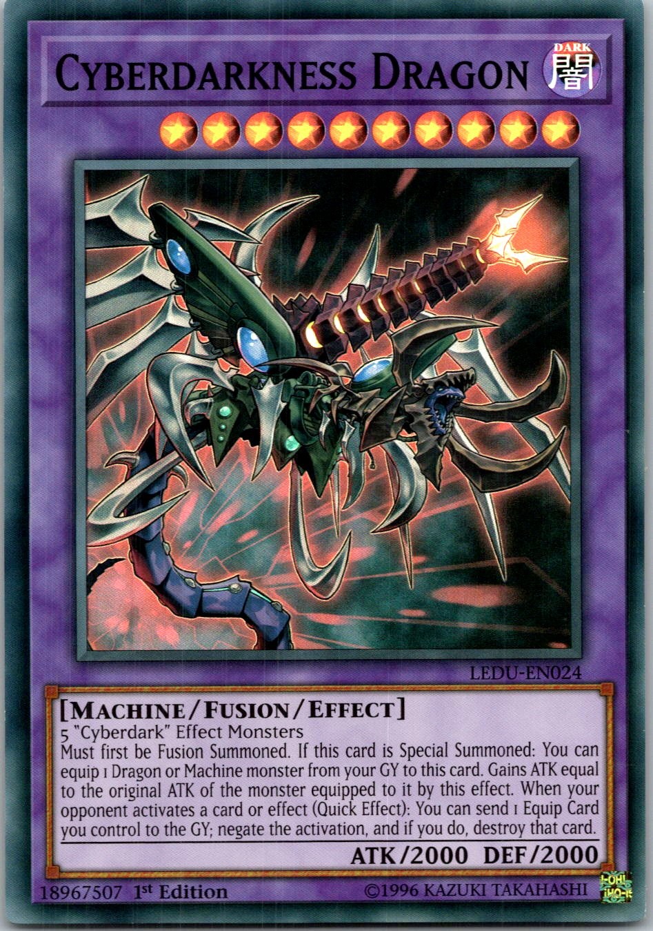 Yugioh Cyberdarkness Dragon LEDU-EN024 1st Edition Super Rare NM