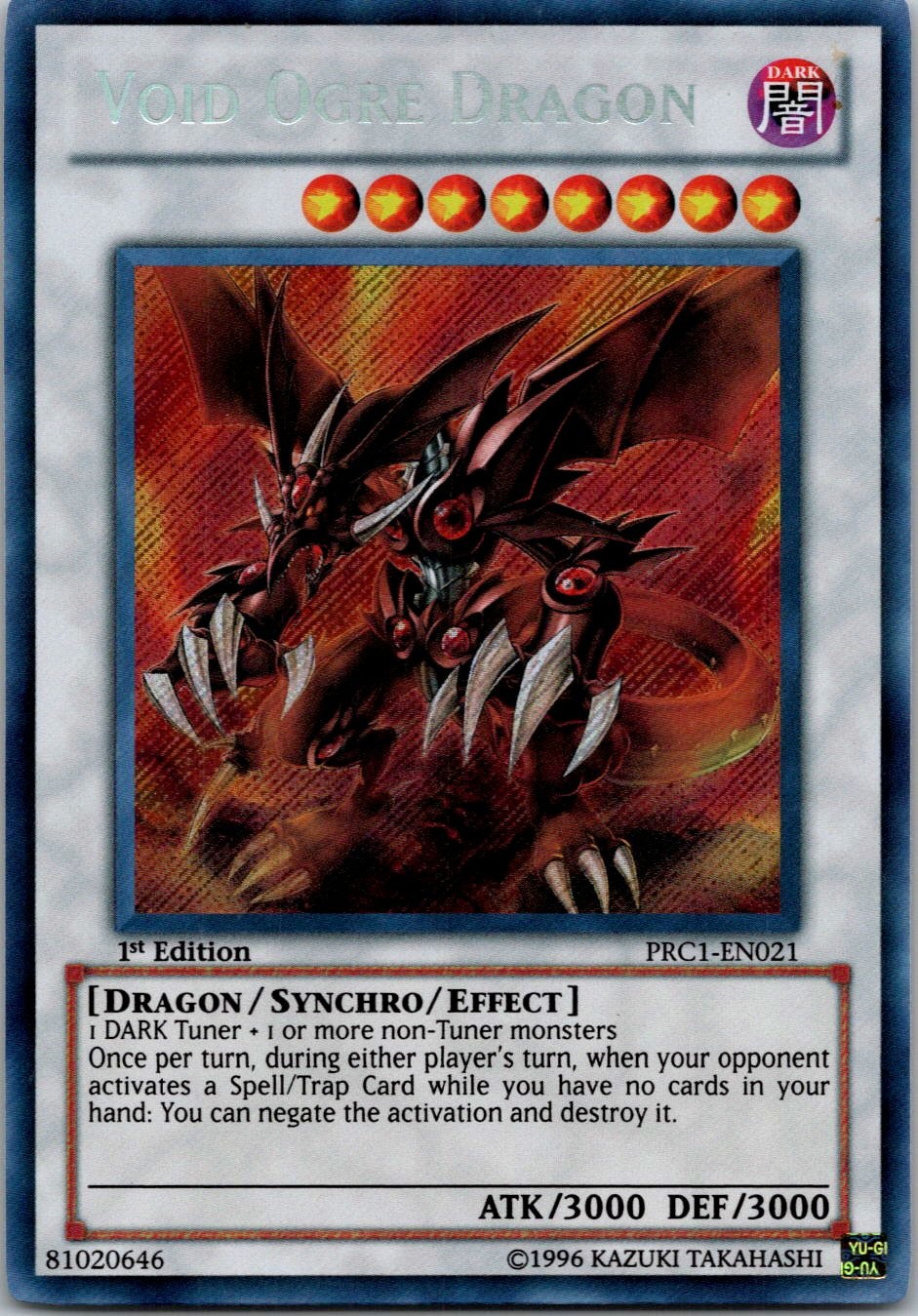 Yugioh Void Ogre Dragon PRC1-EN021 1st Edition Secret Rare NM