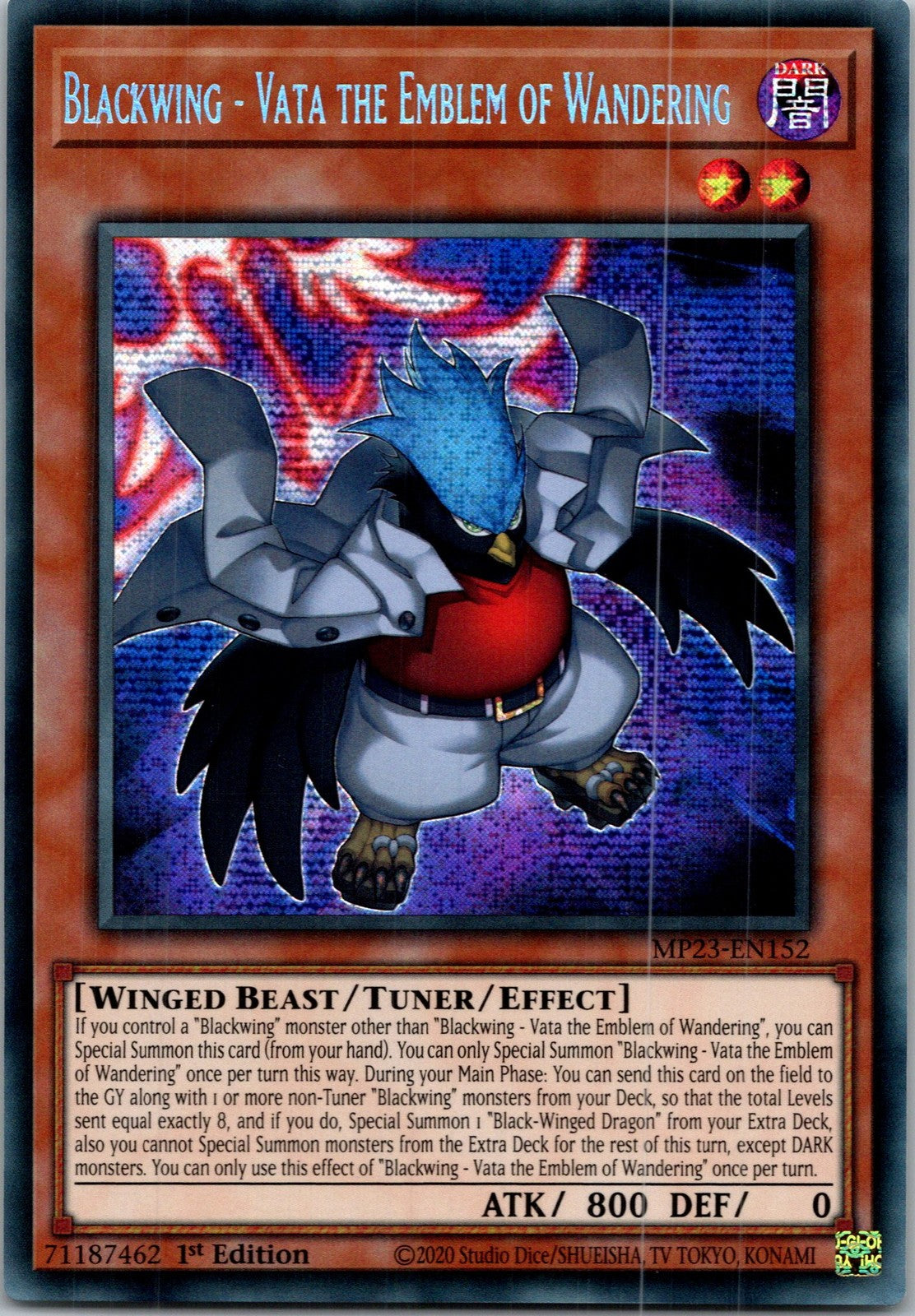 Yugioh Blackwing - Vata the Emblem of Wandering MP23-EN152 1st Edition Prismatic