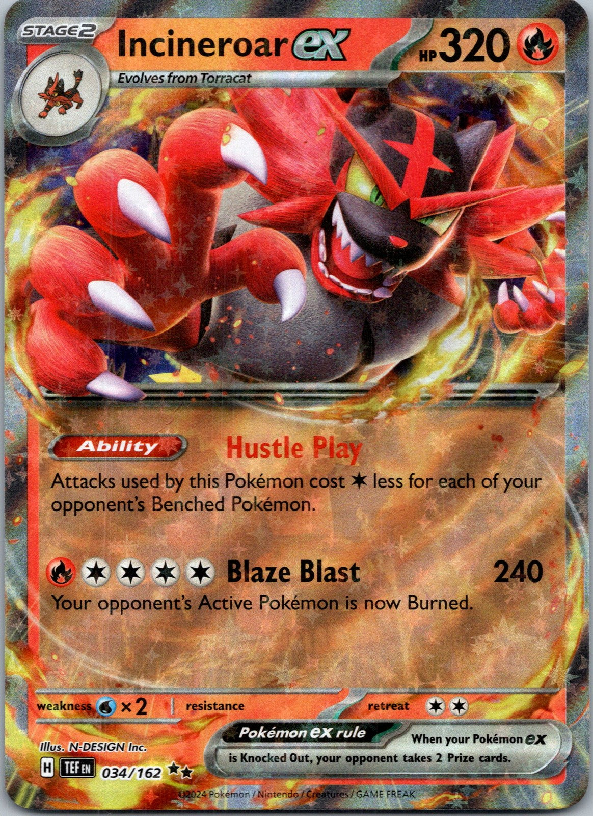 Pokemon Incineroar ex 034/162 Double Rare NM