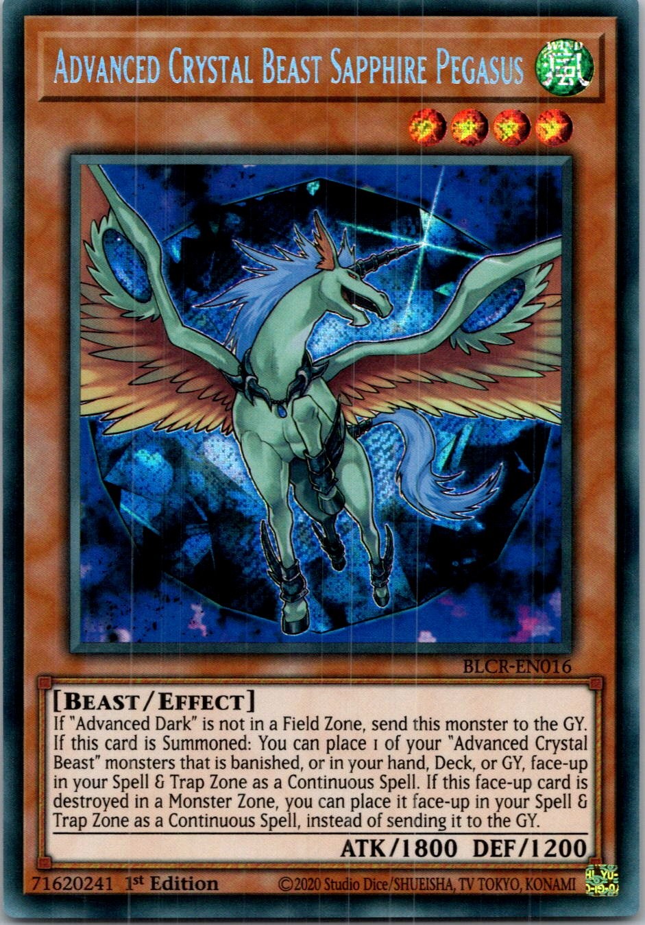 Yugioh Advanced Crystal Beast Sapphire Pegasus BLCR-EN016 1st Edition Secret NM