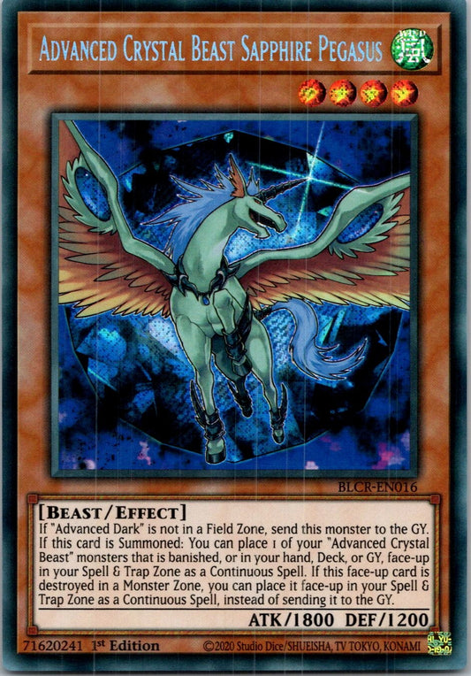Yugioh Advanced Crystal Beast Sapphire Pegasus BLCR-EN016 1st Edition Secret NM