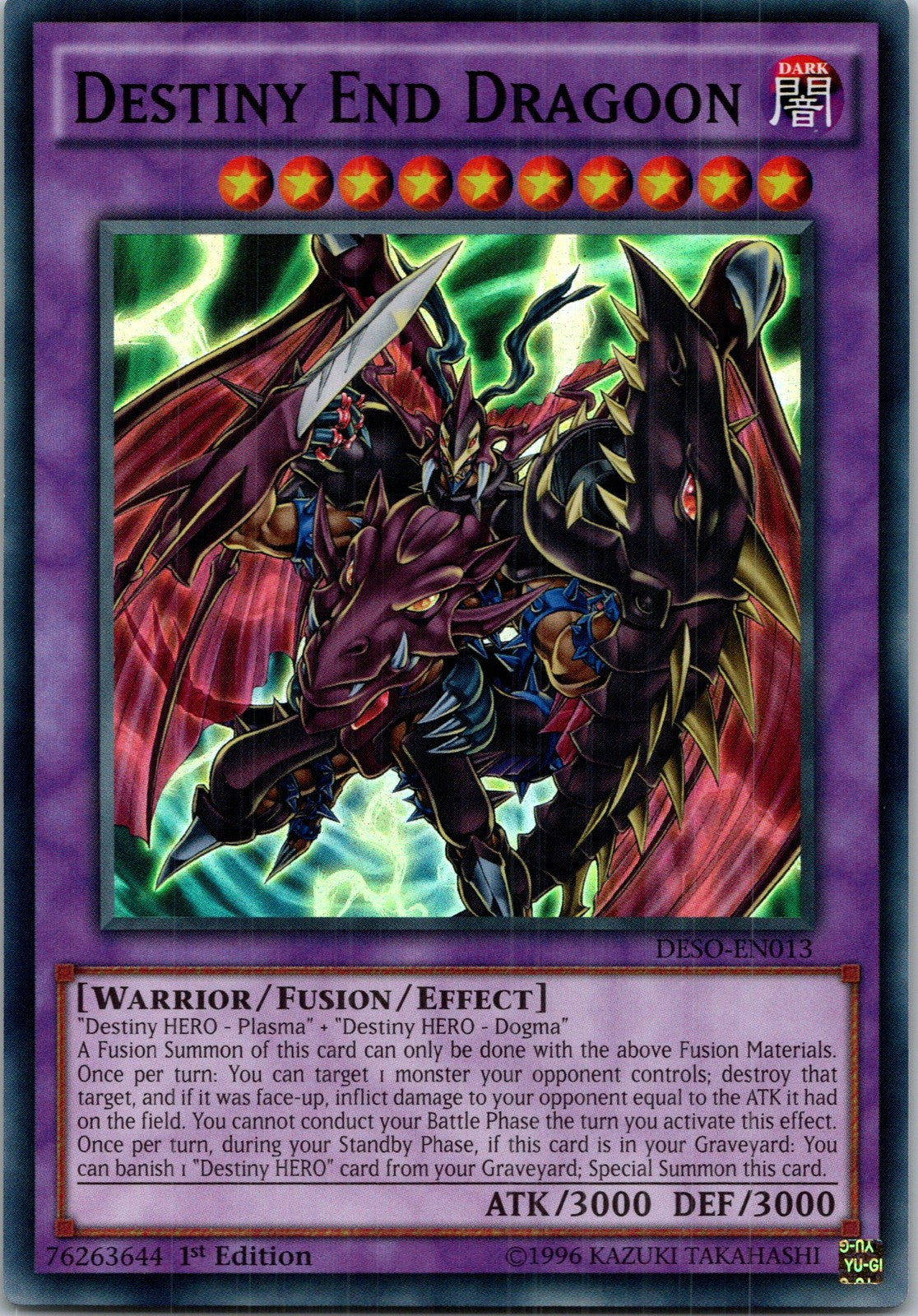 Yugioh Destiny End Dragoon DESO-EN013 1st Edition Super Rare NM