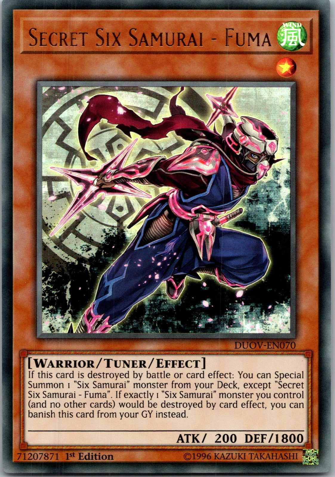 Yugioh Secret Six Samurai - Fuma DUOV-EN070 1st Edition Ultra Rare NM