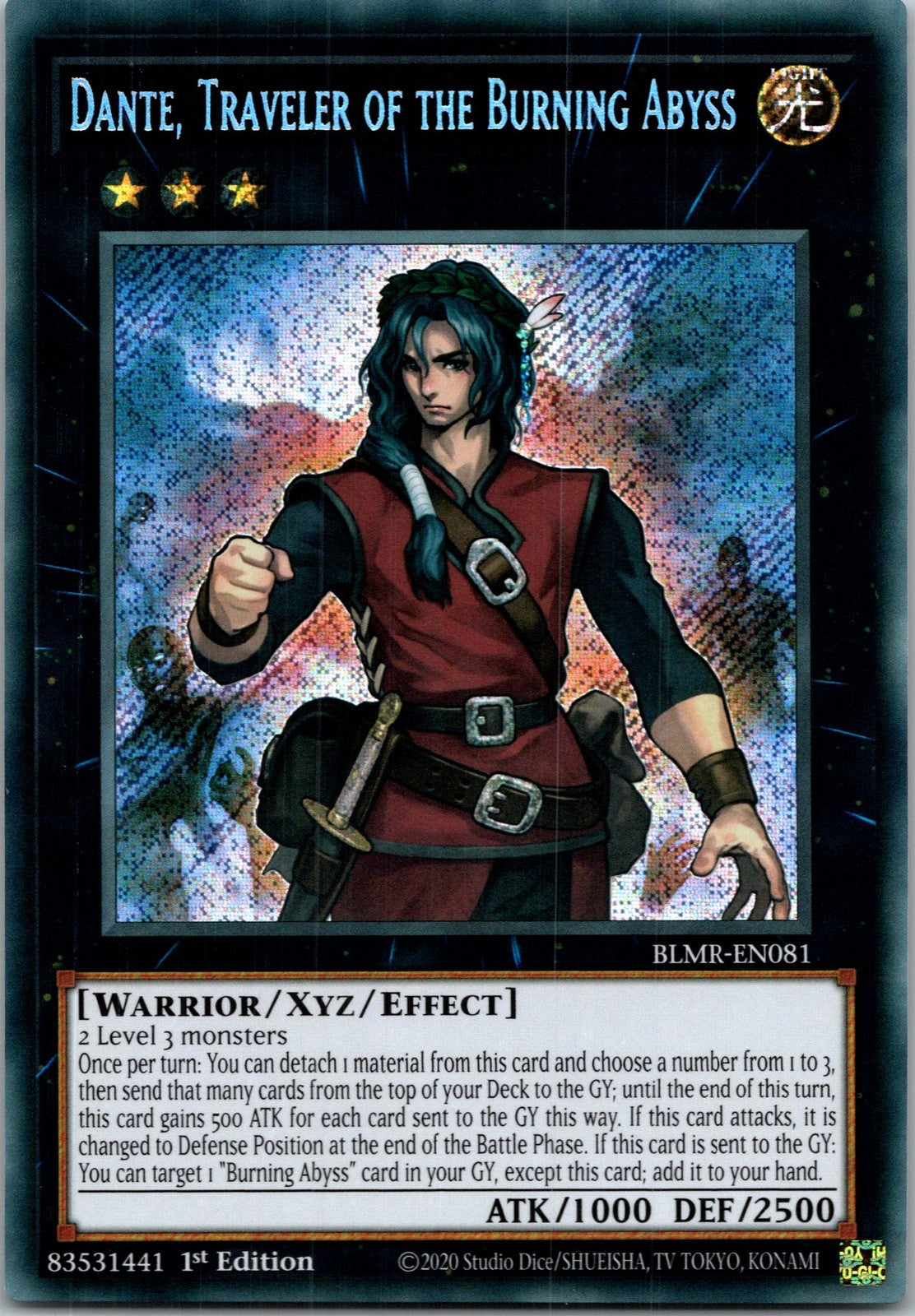Yugioh Dante, Traveler of the Burning Abyss BLMR-EN081 1st Ed Secret Rare NM