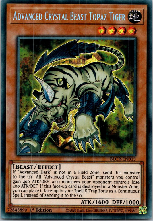 Yugioh Advanced Crystal Beast Topaz Tiger BLCR-EN013 1st Edition Secret Rare NM