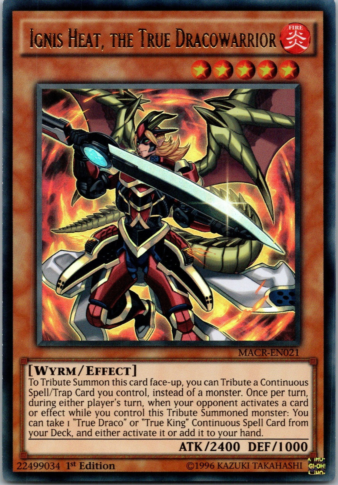 Yugioh Ignis Heat, the True Dracowarrior MACR-EN021 1st Edition Ultra Rare NM