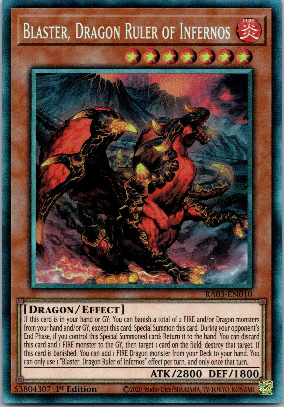 Yugioh Blaster, Dragon Ruler of Infernos RA03-EN010 1st Ed Collector's Rare NM