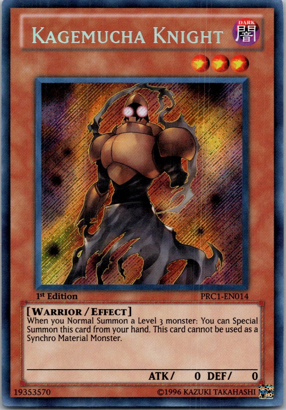 Yugioh Kagemucha Knight PRC1-EN014 1st Edition Secret Rare NM