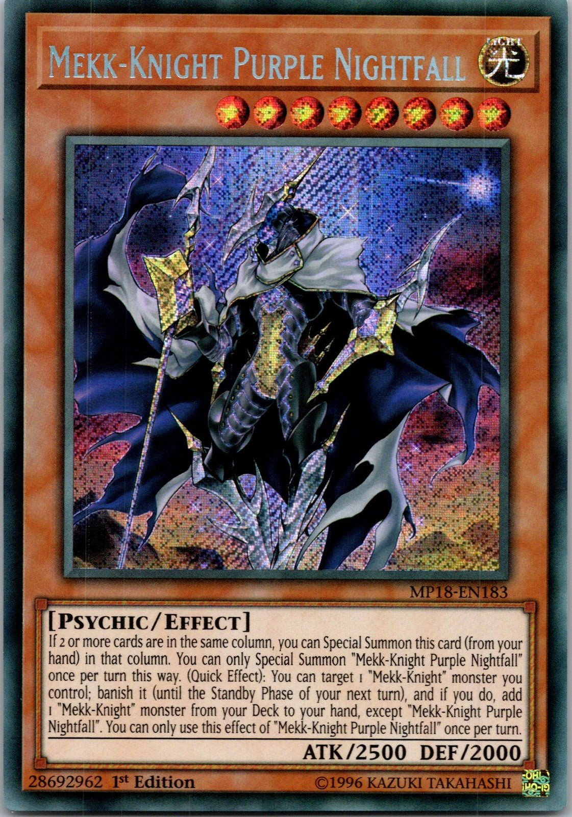 Yugioh Mekk-Knight Purple Nightfall MP18-EN183 1st Edition Secret Rare NM