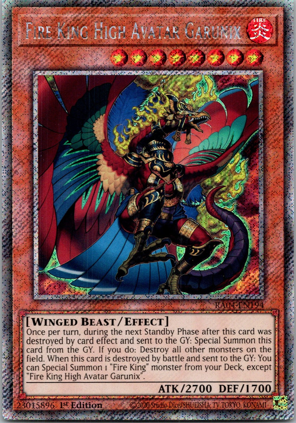 Yugioh Fire King High Avatar Garunix RA04-EN194 1st Edition Platinum Secret NM
